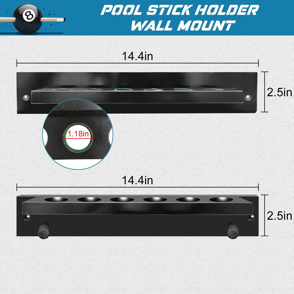 Pool Cue Rack Wall Mounted Rack Billiard Cue Wall Rack Cue Rest Cue Stick Holder for Pool Cue Set