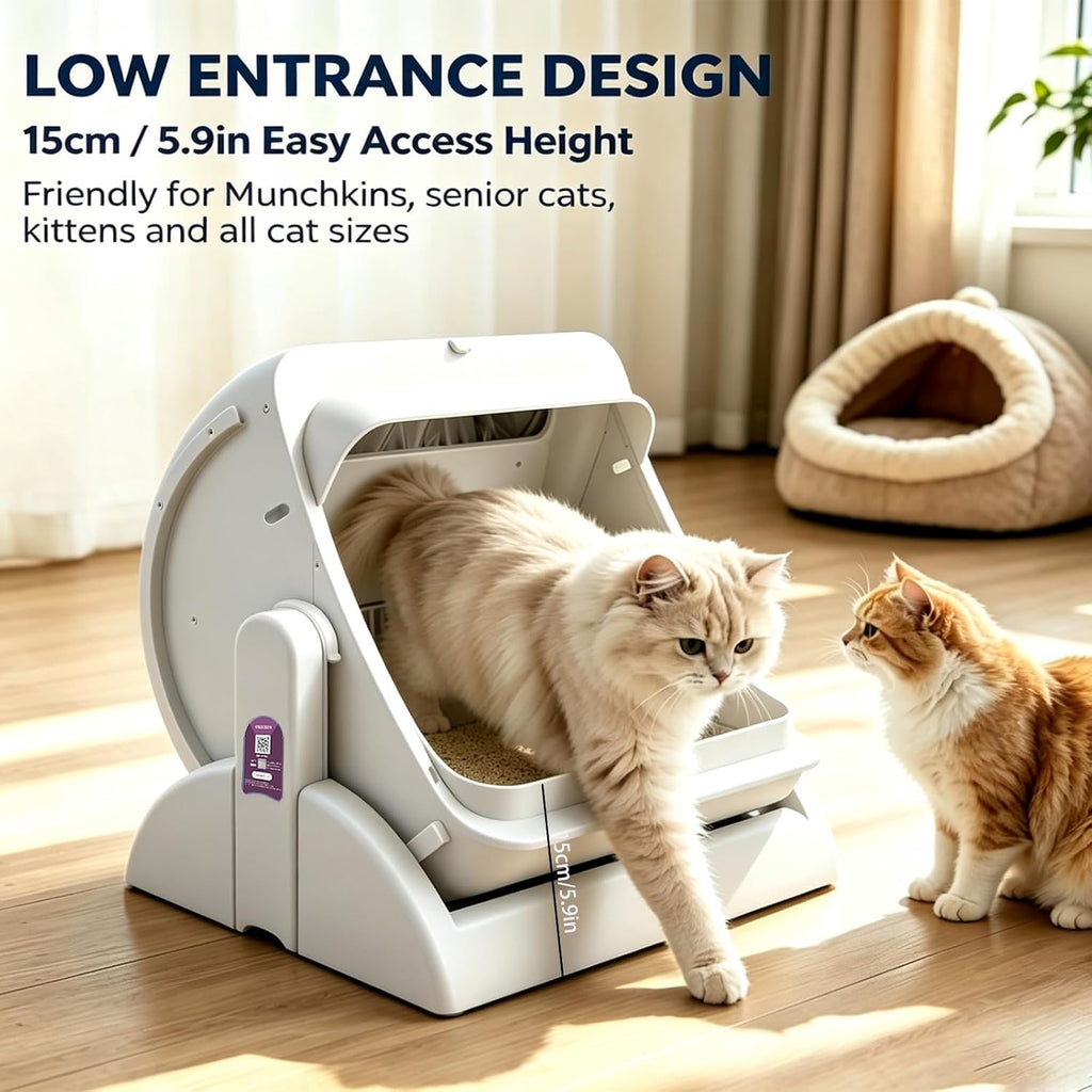 Self Cleaning Litter Box, Open Top Automatic, Cream White
