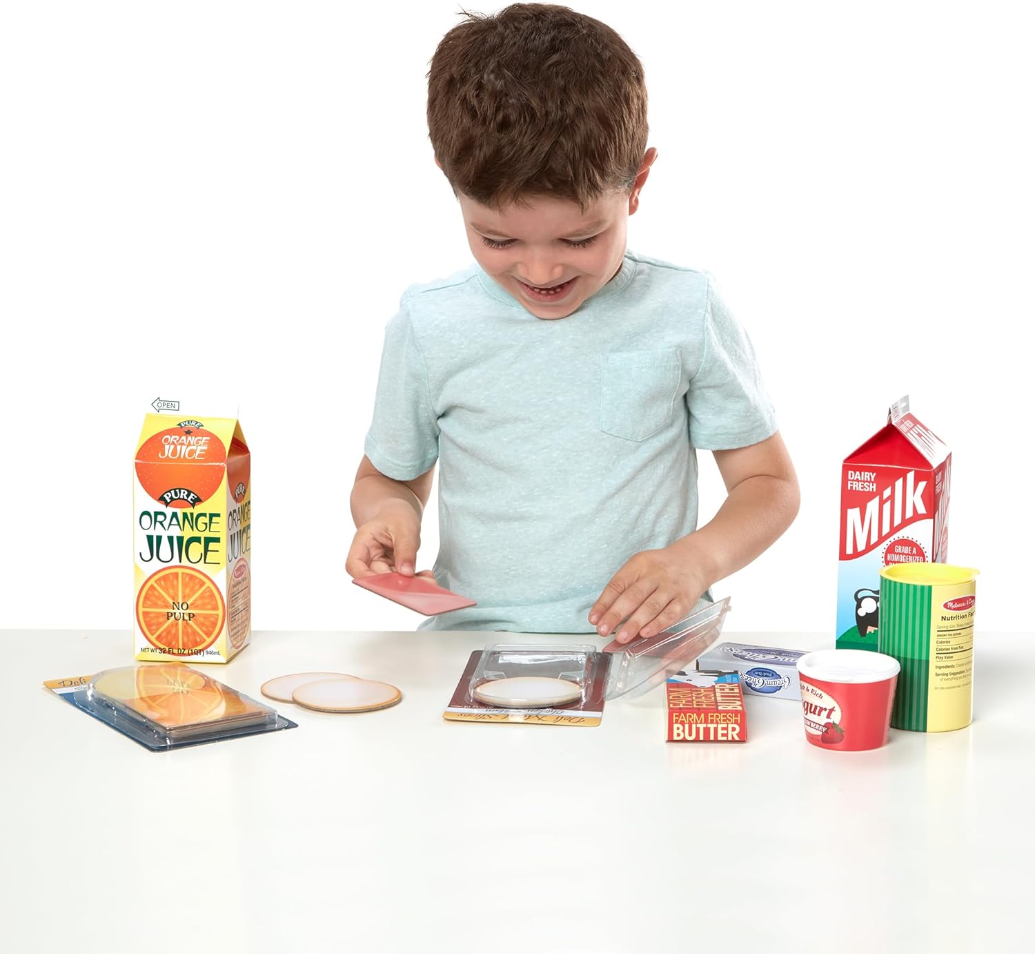 Melissa & Doug Fridge Fillers Grocery Play Food Cartons (8 Pieces) Wooden Toy Groceries, Pretend Play Food, Kitchen