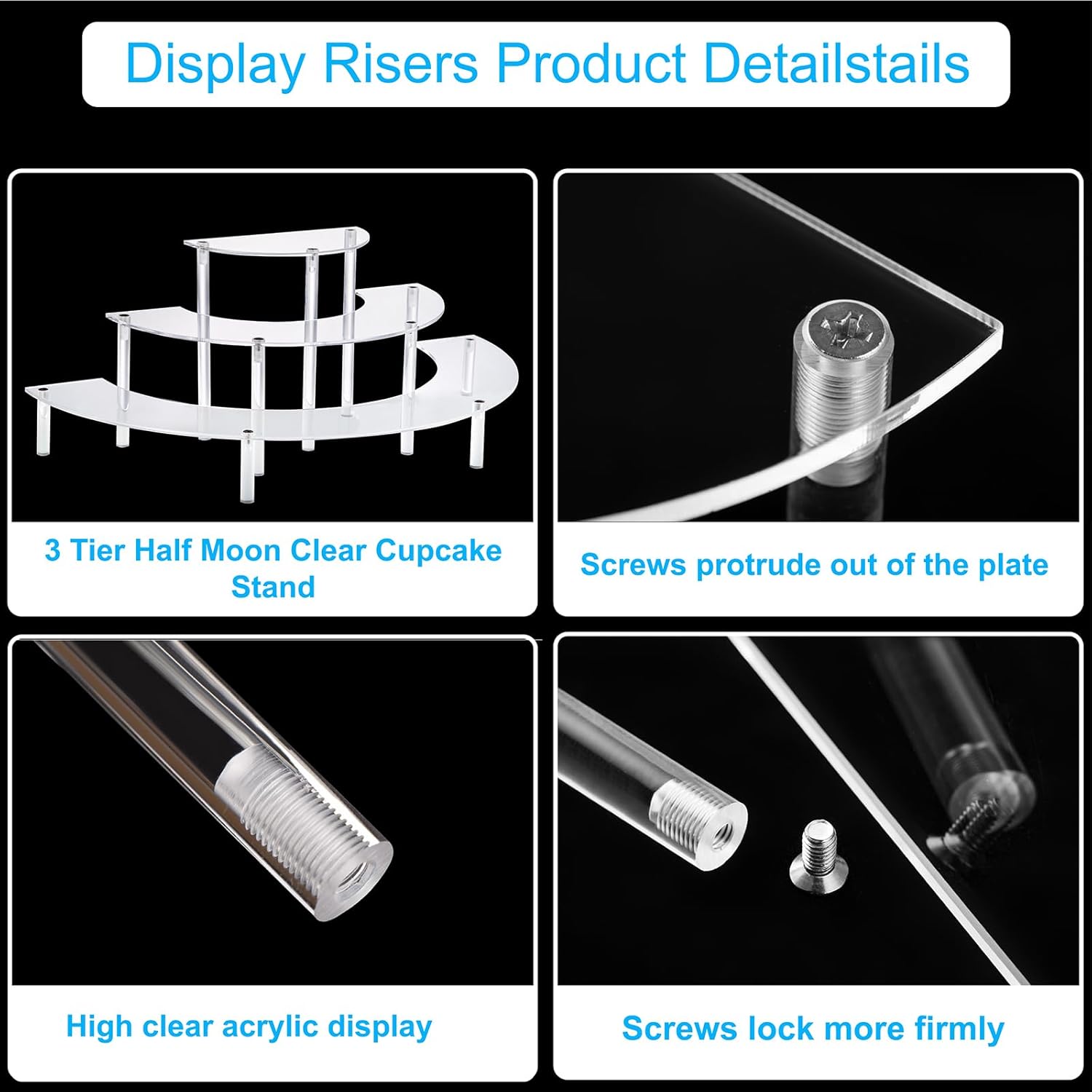Acrylic Display Risers, 3 Tier Clear Cupcake Perfume Stand Organizer, Half Moon Dessert Stand for Display, Food