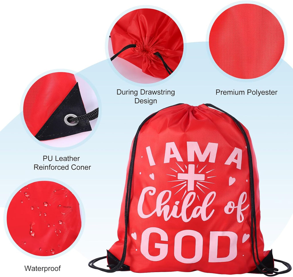 30 Pcs I Am a Child of God Drawstring Backpack Bulk Christian Gift Bags Church Supplies String Backpack Cinch Bag
