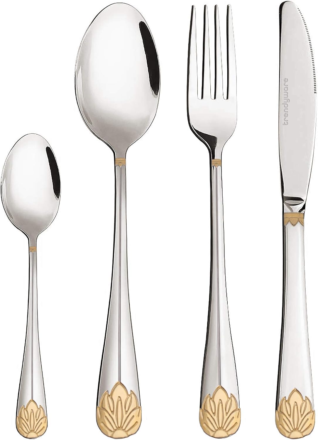 Silverware Set Limited Edition – 24 Piece Dinnerware Set – Flatware Set for 6 – Silver Tableware Set w/Gold Accents –