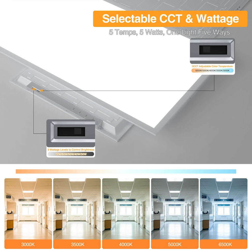 2x4 LED Flat Panel Light,Selectable 5CCT,0-10V Dimmable,9360LM,4Pack