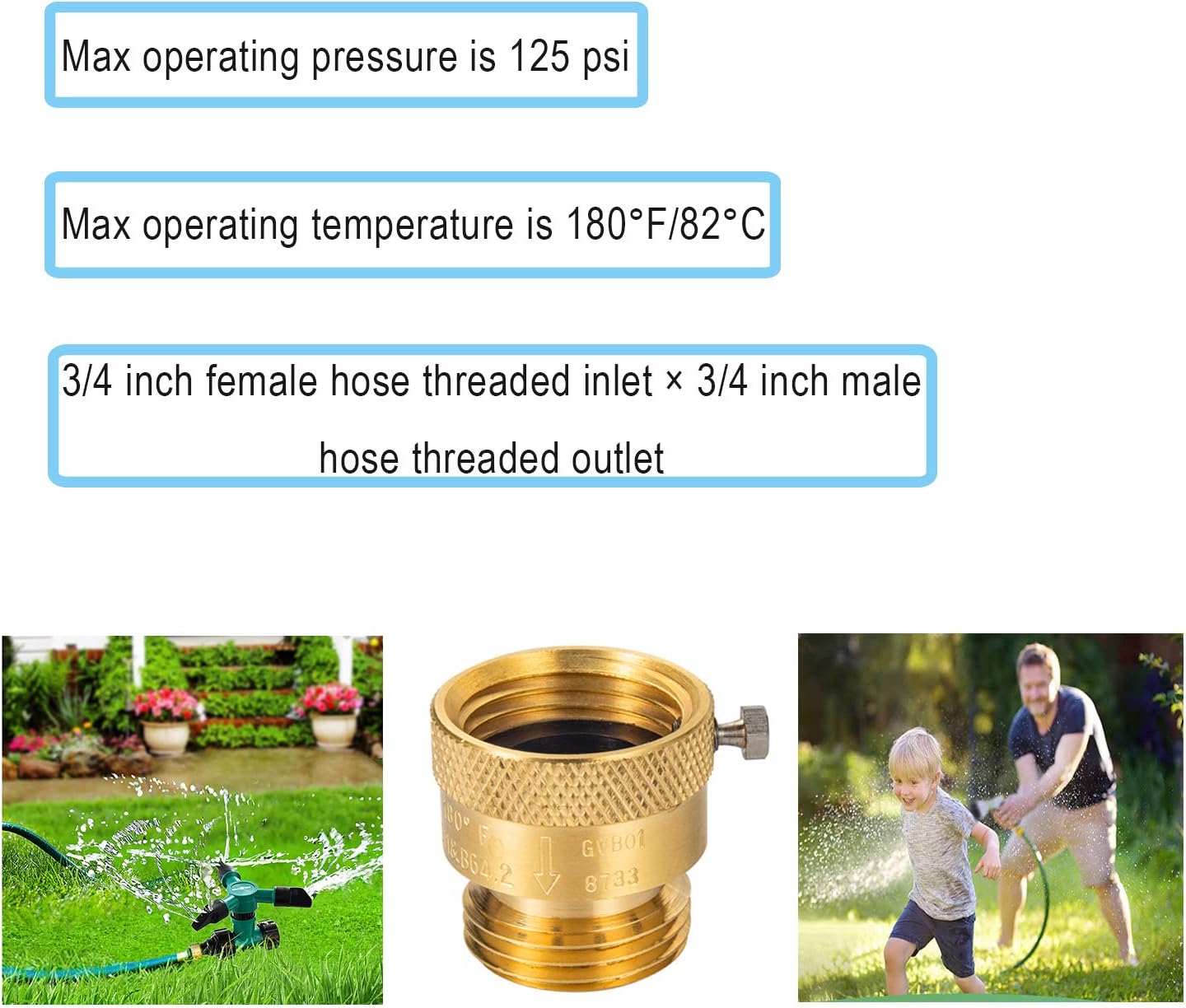 2-Pack Brass Vacuum Breaker Set 3/4" Anti-Siphon Hose Bib Valve for Garden Spigot RV Hose Connection Backflow