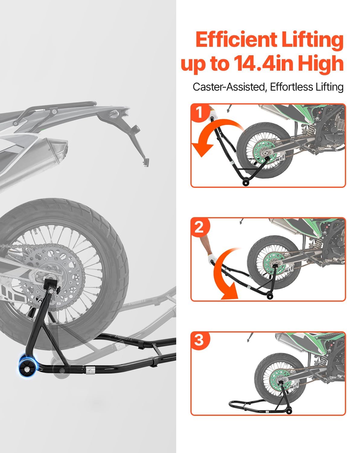 Motorcycle Rear Wheel Stand, 850lbs/390kg Load Capacity Lift with U + L Fork Swingarm Spool, Heavy Duty Rear Wheel