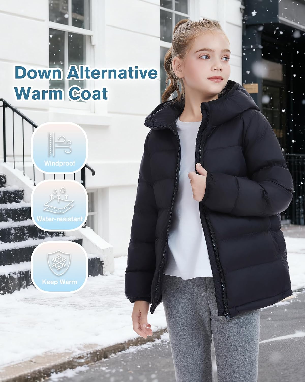 Hooded Puffer Jackets for Girls Lightweight and Packable Autumn a Winter Coat