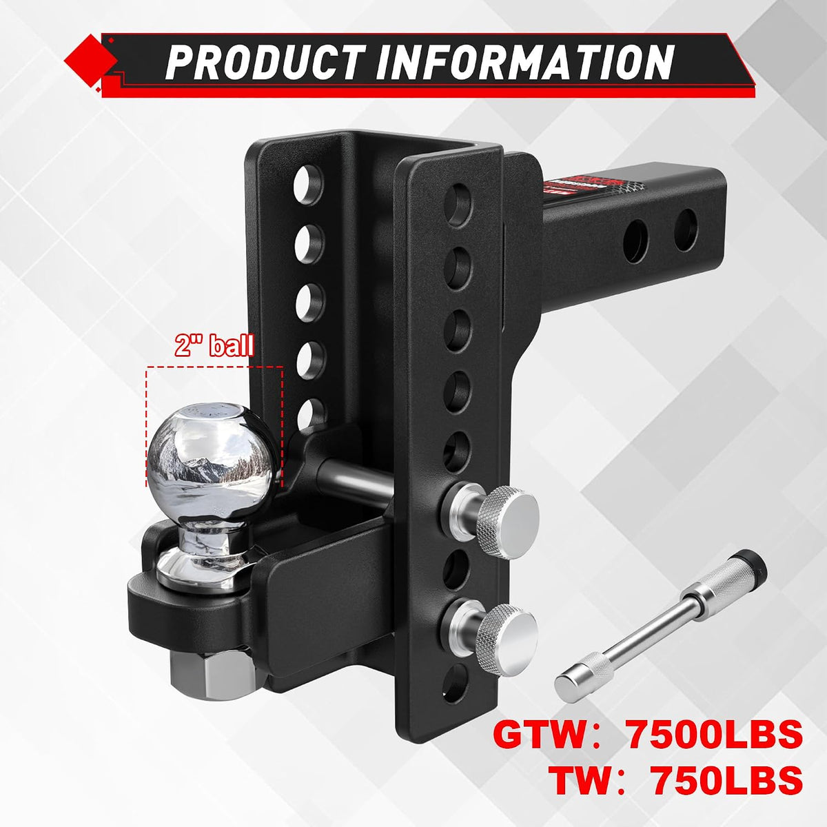 Adjustable Trailer Hitch Ball Mount for 2 Inch Receiver
