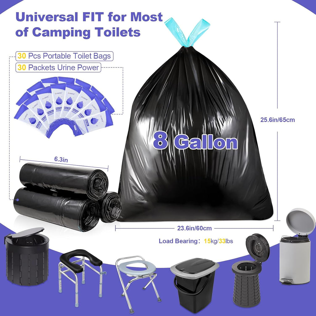 Lavender 30 Portable Toilet Bags with 30 Poo Gel Set, 8 Gallon | Camping Toilet Bags with Absorbent Gels Waste Bags
