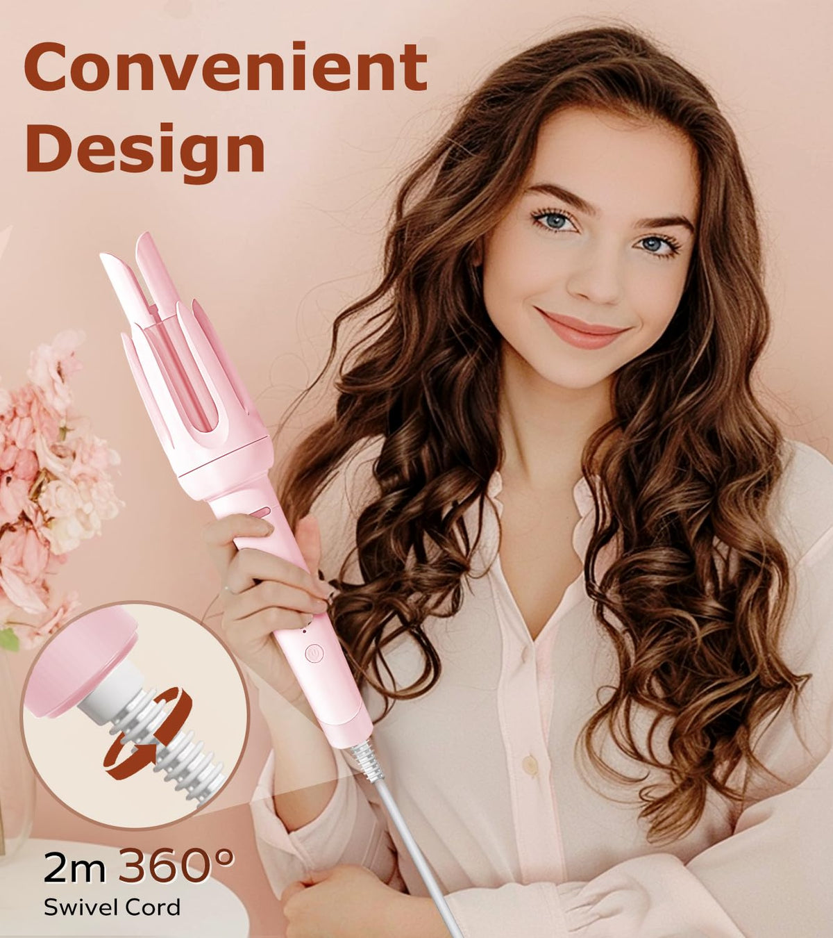 Auto Hair Curler, Automatic Curling Iron with 4 Temperature & 3 Timer, Automatic Shut-Off, Anti-Scald, Anti-Tangle