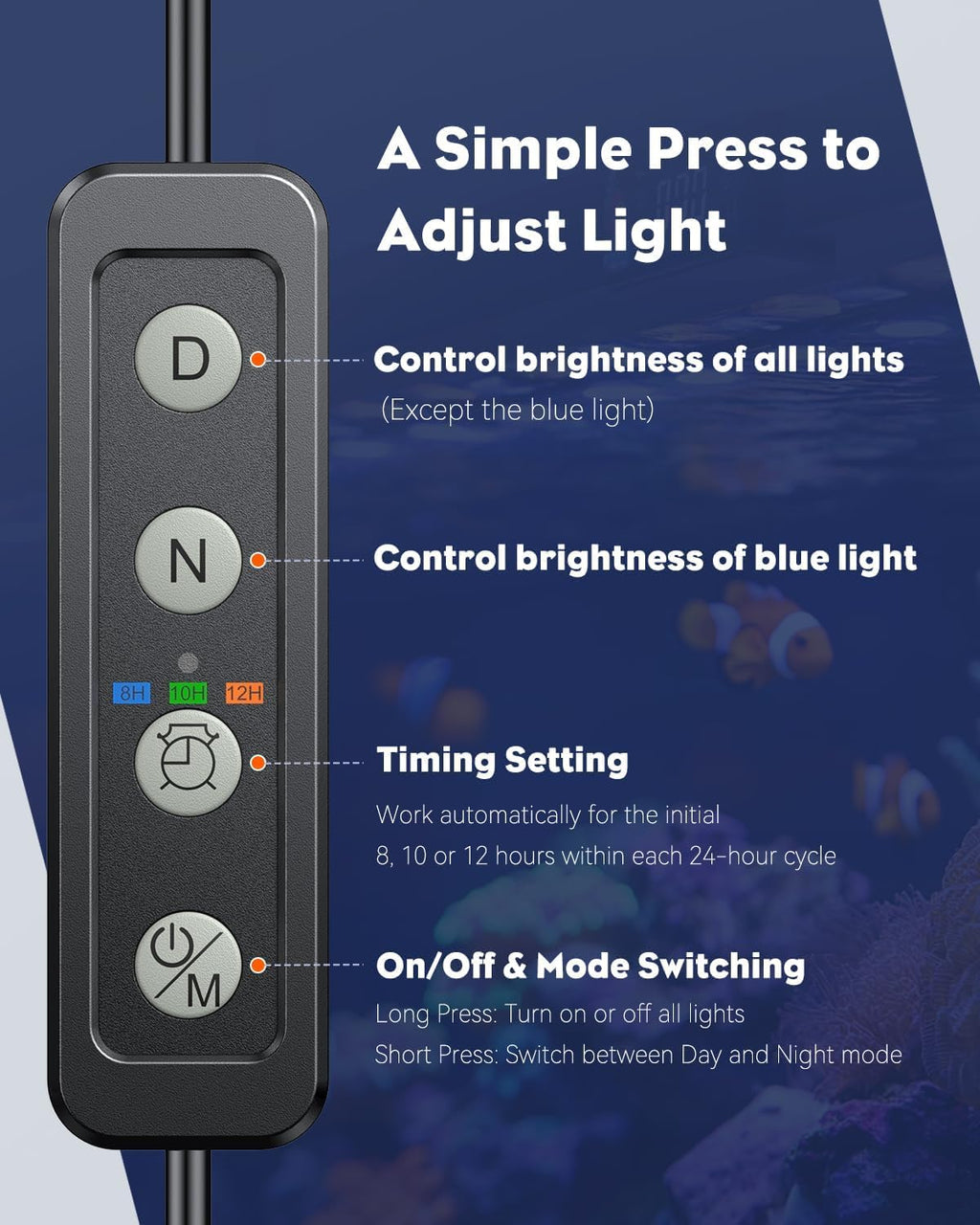 Aquarium Light for 1-3 Gallon Saltwater Fish Tanks, Clip On LED Reef Light for Corals, Dimmable USB Aquarium Lamp
