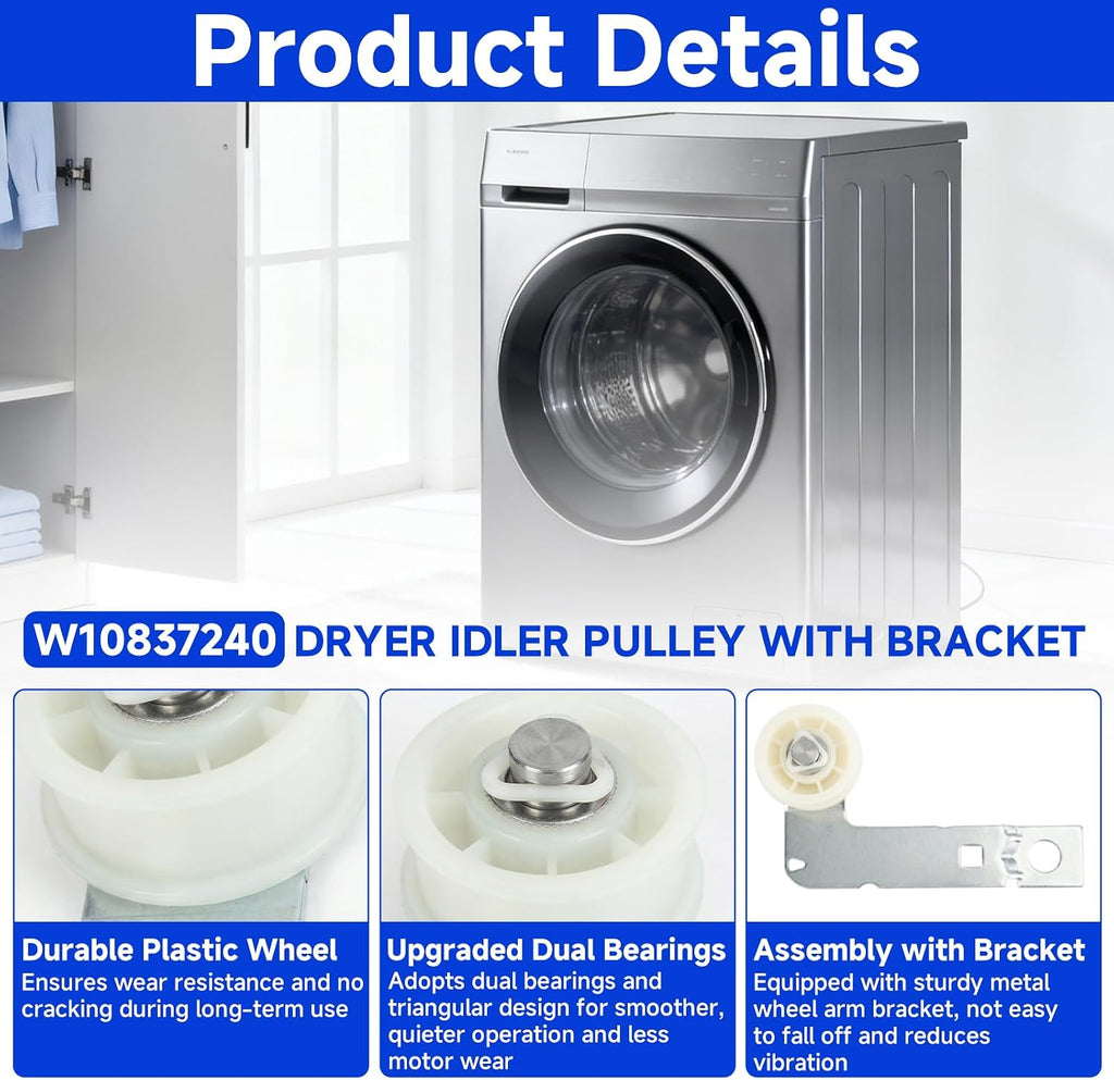 Dryer Idler Pulley Kit 661570 279640 W10837240 for Whirlpool Kenmore Maytag