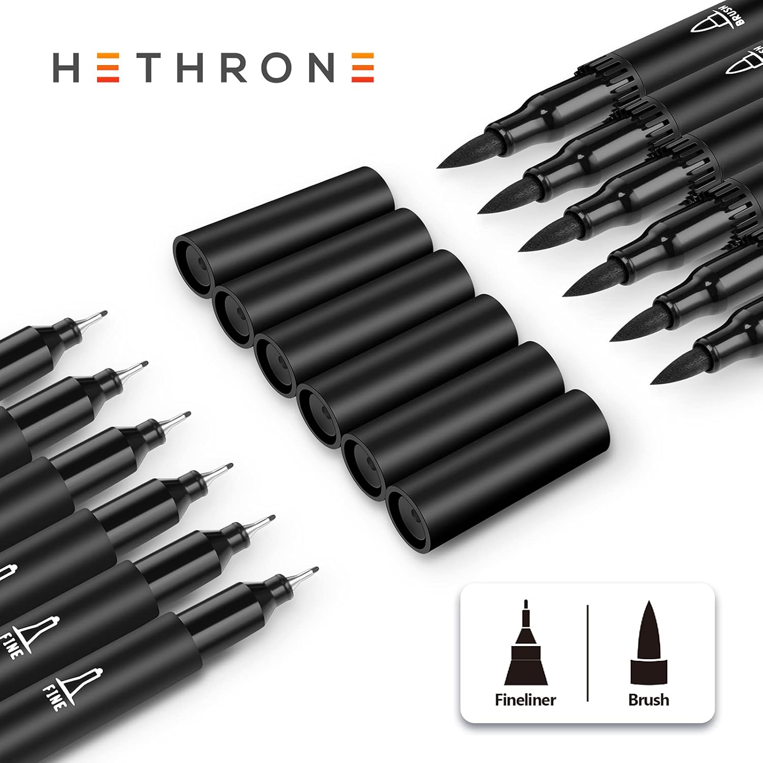 Black Markers for Drawing - Brush Pens with Felt Tips for Artists - Calligraphy Pens, 12 Pack