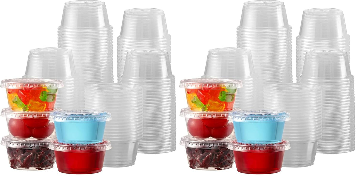 130 sets - 2 oz Jello Shot Cups, Small Plastic Containers with Lids, Airtight and Stackable Portion Cups, Salad