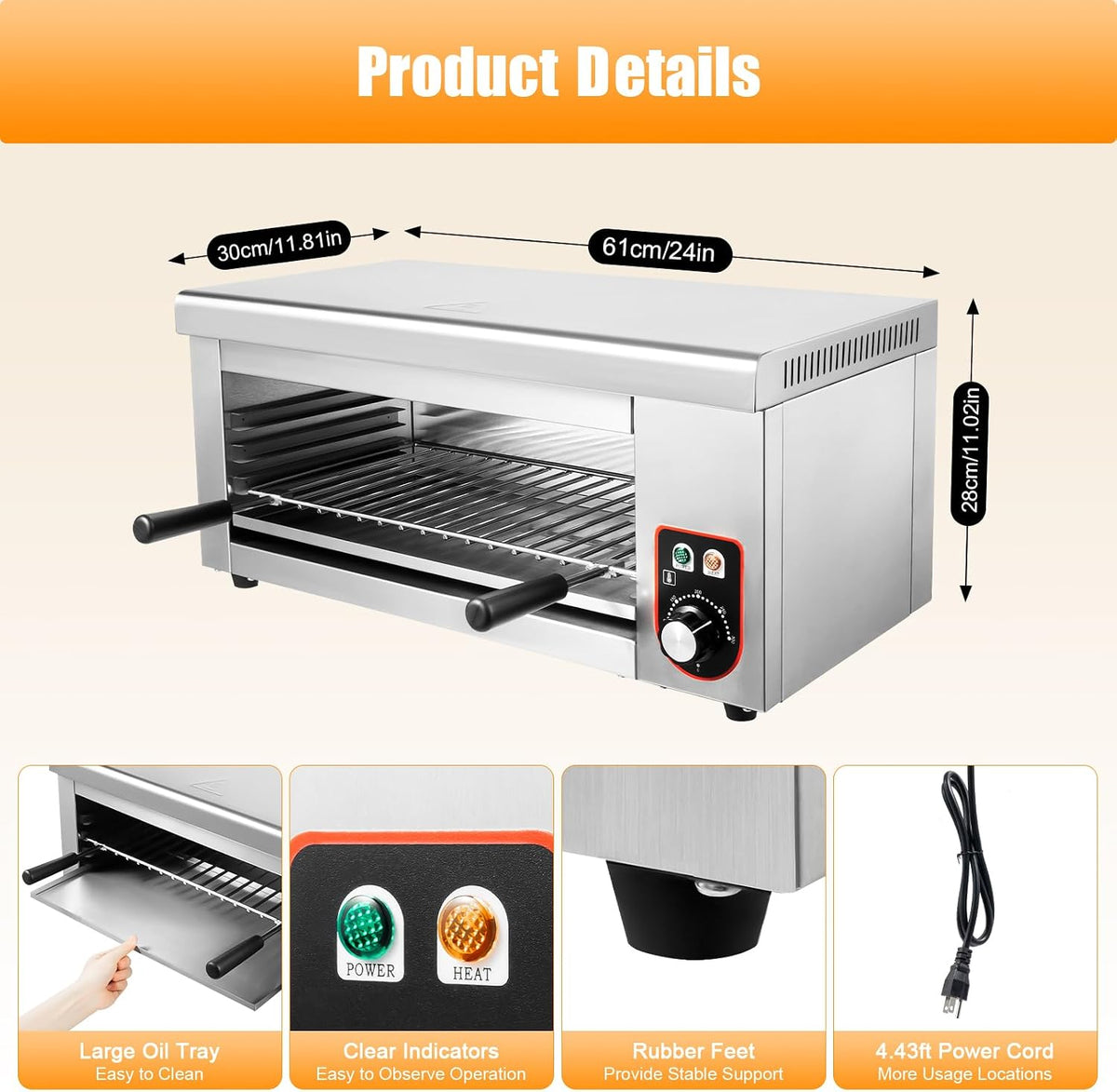 Electric Cheese Melter Cheesemelter Grill, 110V 1500W Commercial Stainless Steel Countertop Salamander Broiler