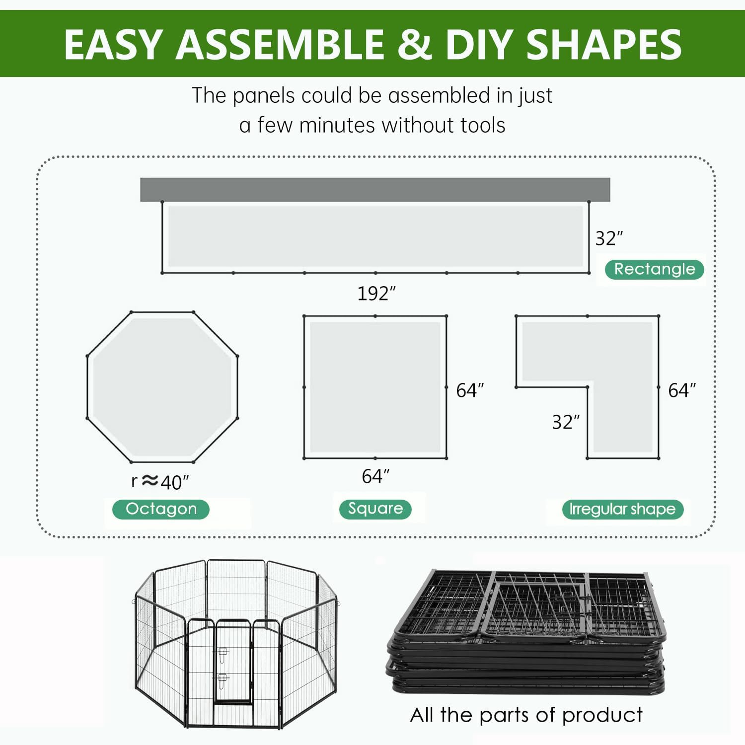 Dog Playpen | 40 Inch, 8 Panels | Heavy Duty Metal Pet Exercise Pen | Indoor Outdoor Fence Panels | Rust-Resistant