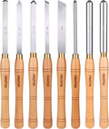 8pc Lathe Chisel Set, M2 HSS Wood Turning Tools for Beginners | Woodworking lathe tool kit for beginners, 10" solid