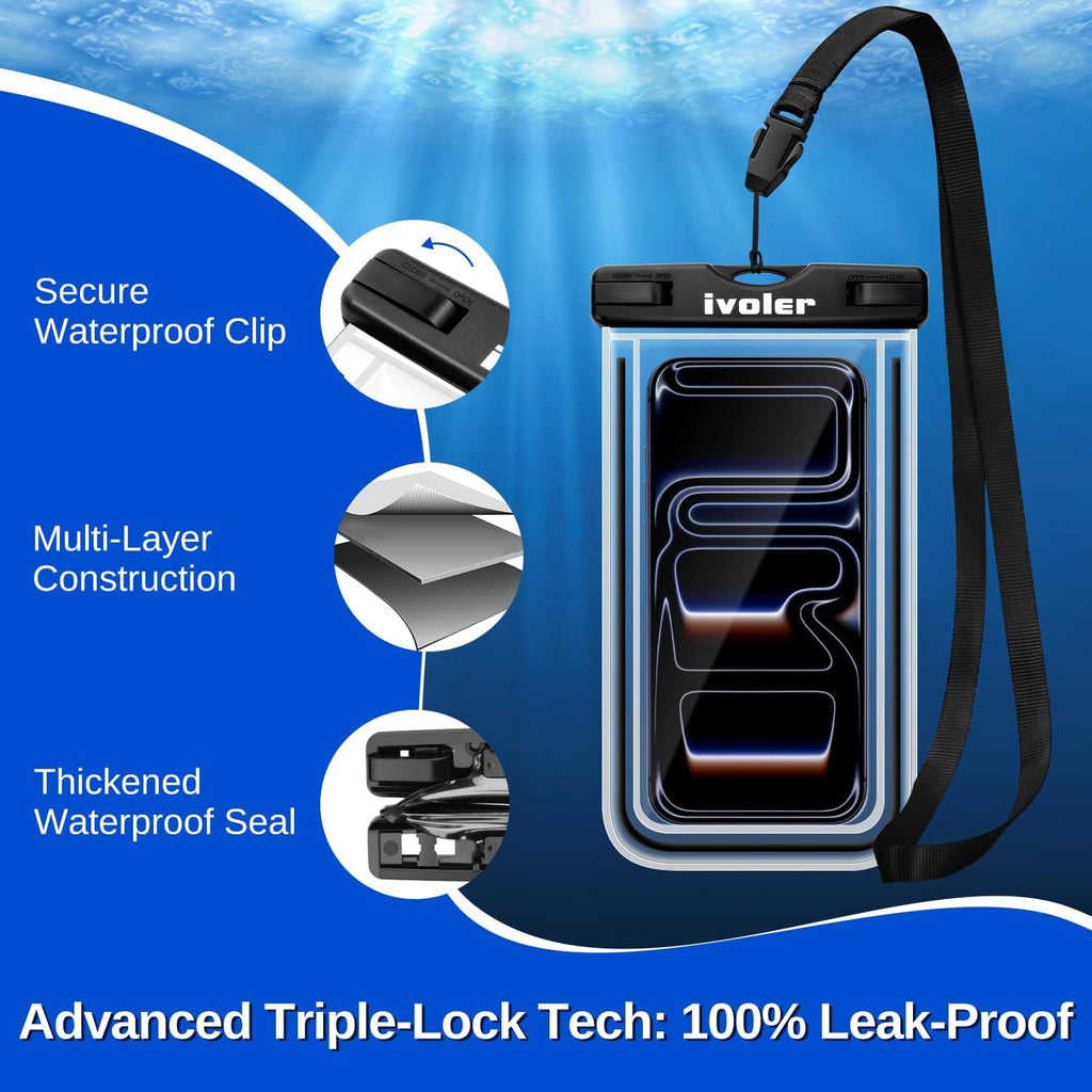 2-Pack Waterproof Phone Pouch, Cell Phone Dry Bag for iPhone 17/16/15 Pro Max, Samsung S26/S25 Ultra, Waterproof