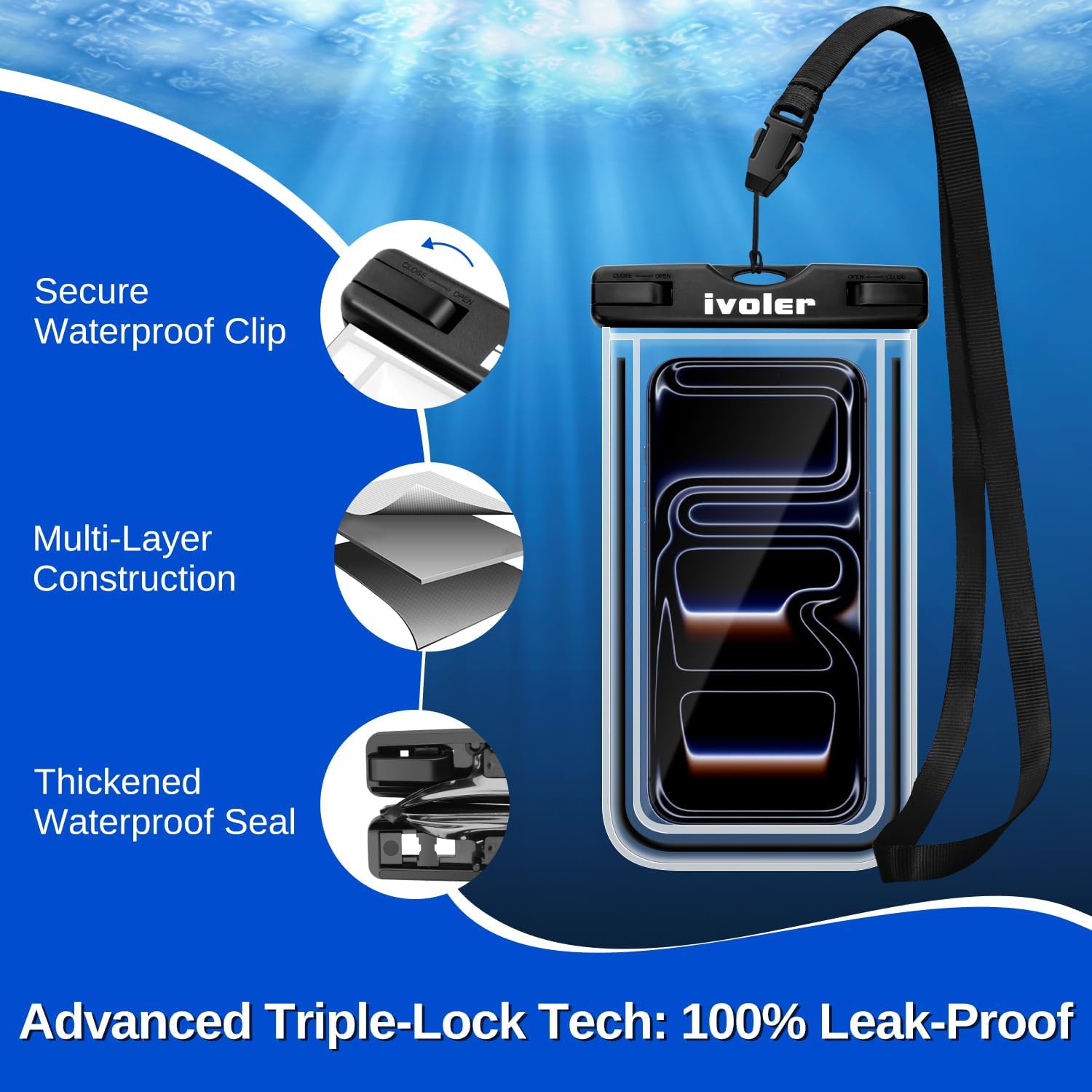 2-Pack Waterproof Phone Pouch, Cell Phone Dry Bag for iPhone 17/16/15 Pro Max, Samsung S26/S25 Ultra, Waterproof