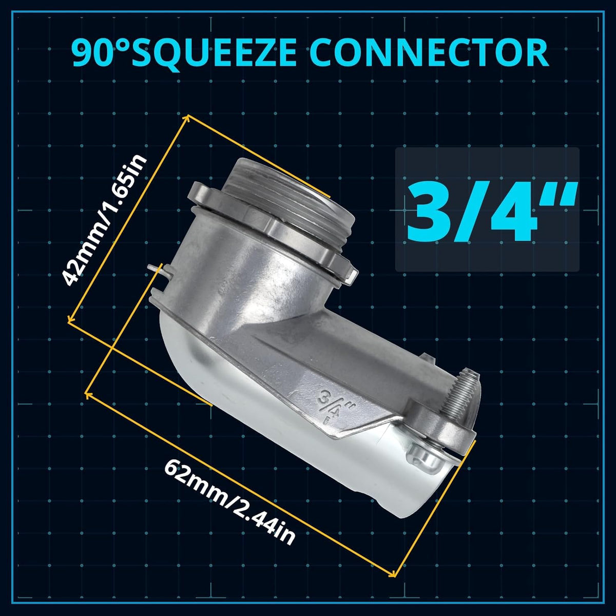 3/4" 90° Connector Squeeze for MC/AC Flex,Fits 1/2" Knockout,2 Pack