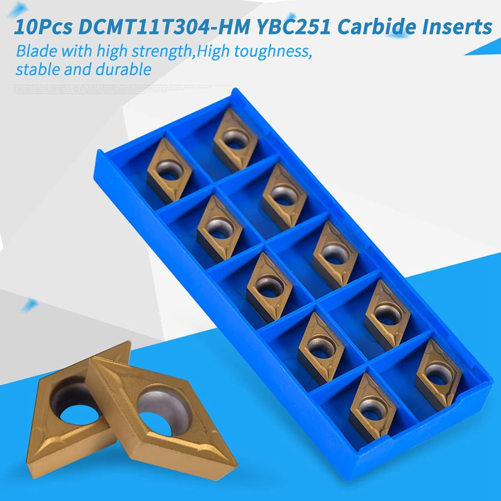 Oumefar 10pcs DCMT11T304-HM Carbide Turning Inserts, YBC251 Carbide Golden