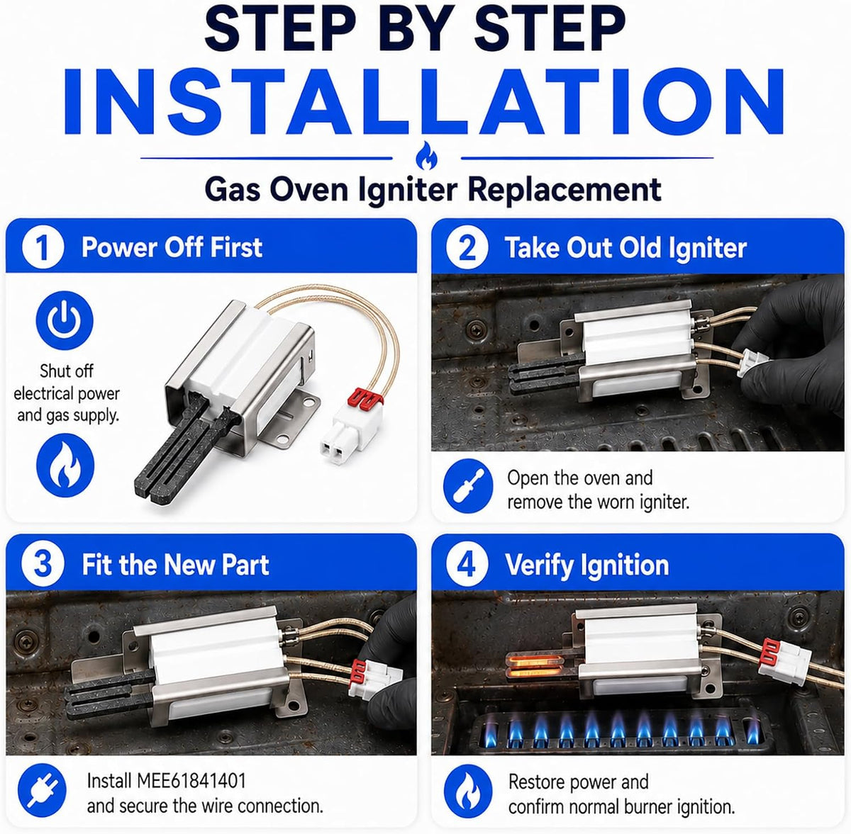 MEE61841401 Gas Oven Igniter, Flat Glow Bar for LG Gas Ranges