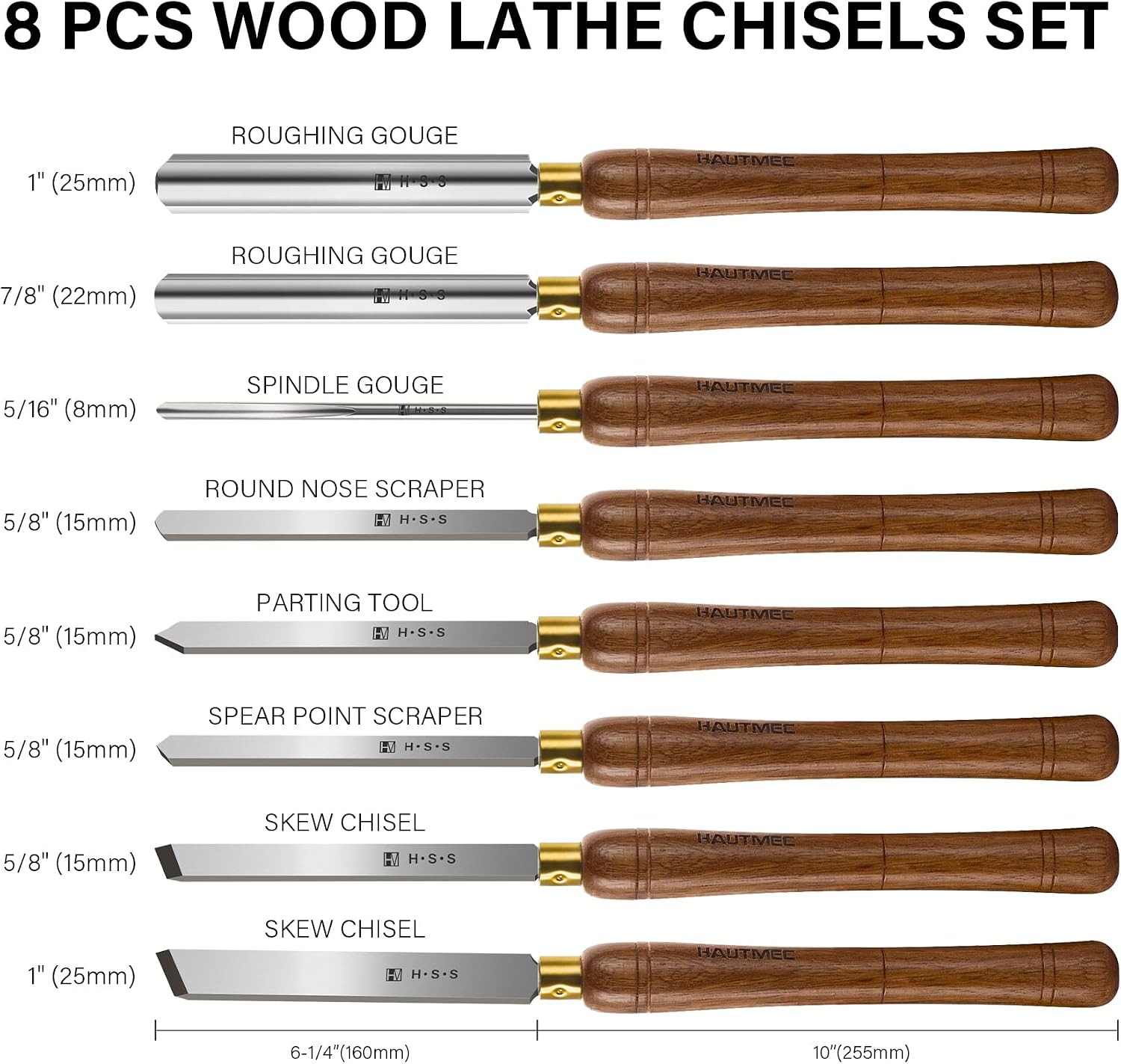 Expert Wood Lathe Chisel Set 8 PCS, M2 HSS Wood Turning Tools with Teak Handles & Portable Storage Bag, Roughing