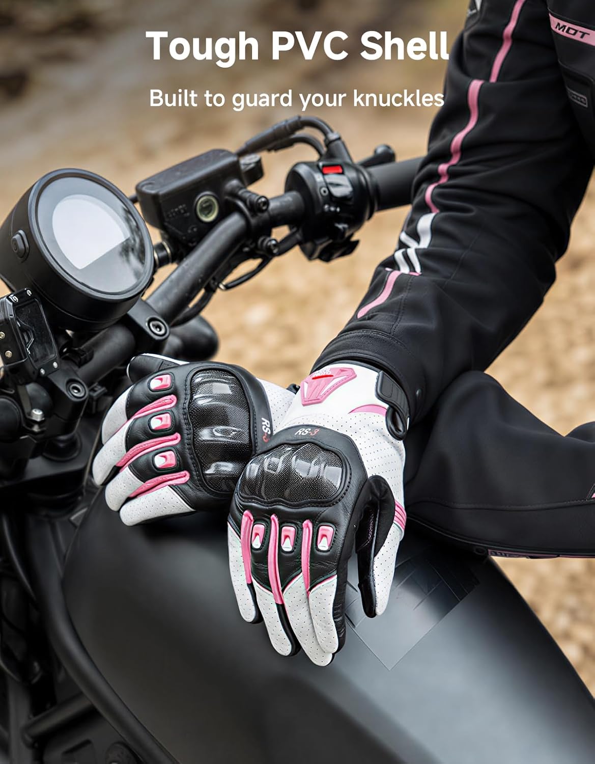 Sheepskin Leather Motorcycle Gloves for Women, Protective Touchscreen Motorbike Gloves for Motorcycle Dirt Bike
