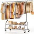 Heavy Duty Clothes Rack Load 556 LBS, Rolling Clothing Rack With Shelves, Height Adjustable Metal Clothes Hanger with