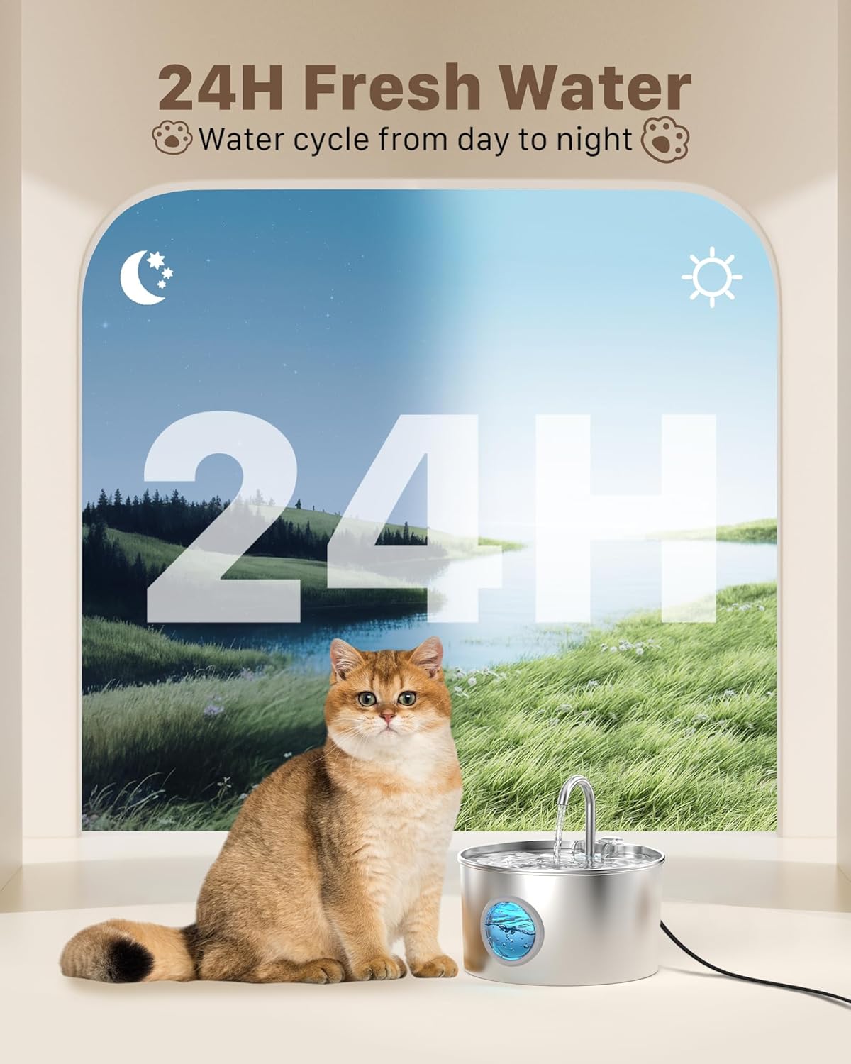 Cat Water Fountain Stainless Steel: 74oz/2.2L Cat Fountain for Drinking - Pet Water Fountain for Cats Inside - Quiet