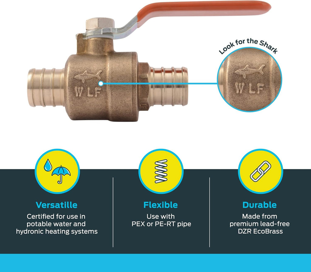 SharkBite 3/4 Inch Crimp Ball Valve, Brass Plumbing Fitting, PEX Pipe, PE-RT, 22462LFA