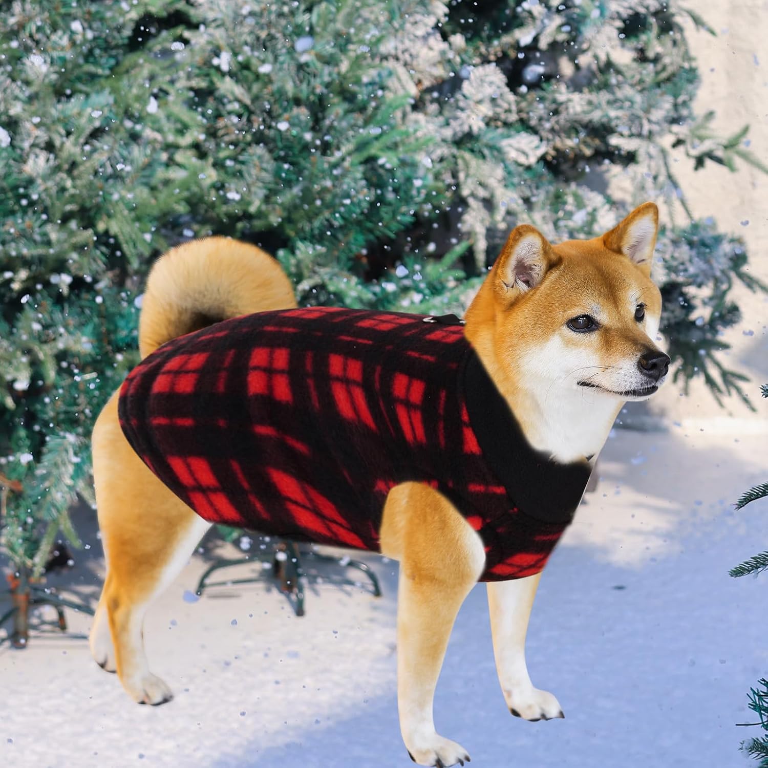 4 Pieces Buffalo Plaid Dog Sweaters with Leash Ring Soft Fleece Vest Dogs Pullover Warm Jacket Pet Dogs Clothes