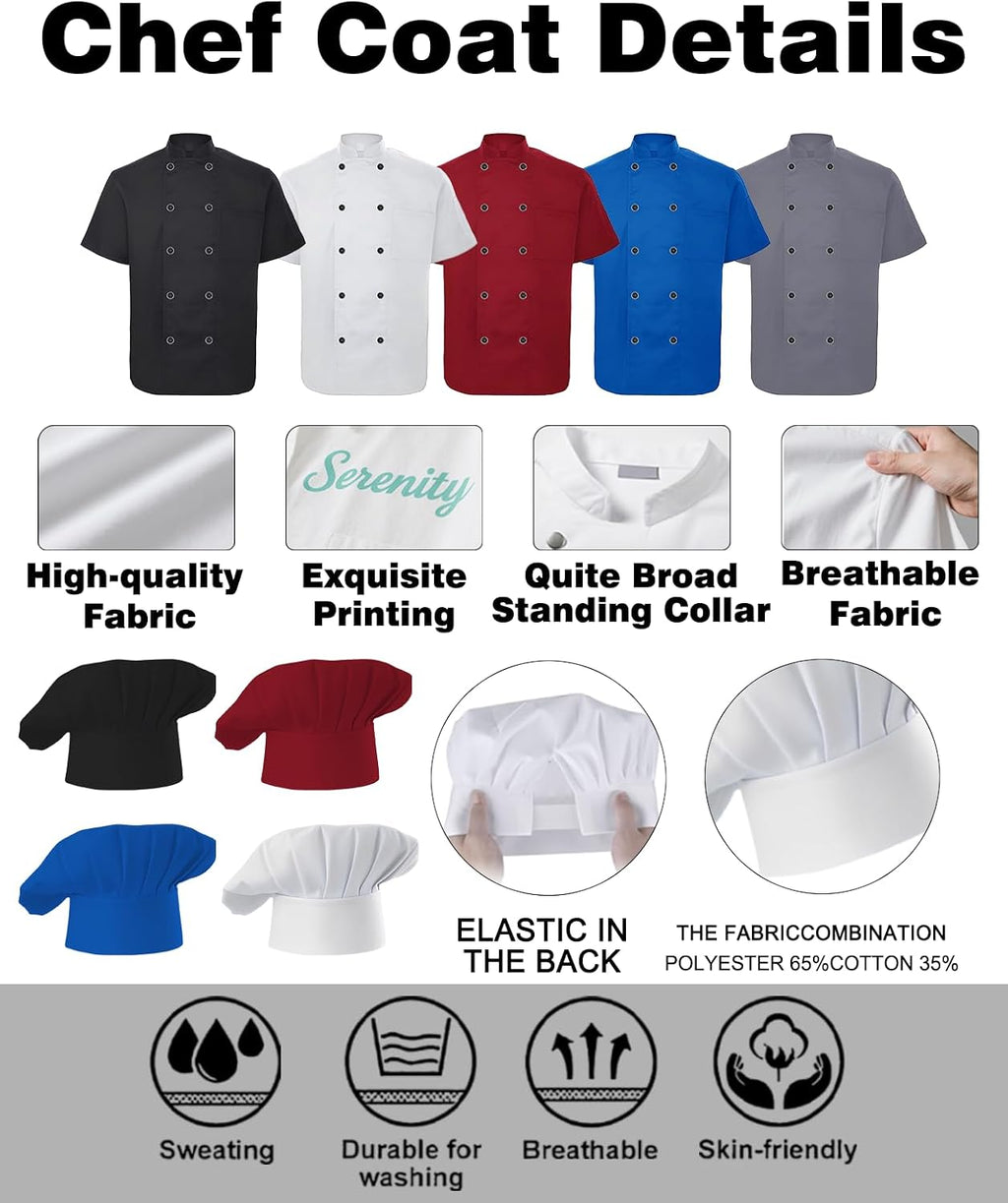 Chef Coat Personalized Men/Women Chef Jacket Bulk Customized Logo/Name/Text Chef Coat with Pockets Restaurant/Hotel