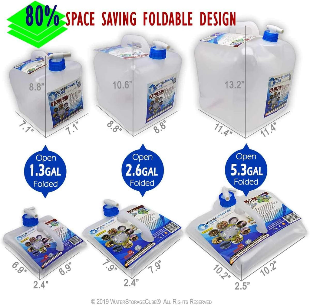 Collapsible Water Container with Spigot (5.3 Gal (4-Pack)) | BPA-Free Camping Water Storage Carrier Jug for Outdoors