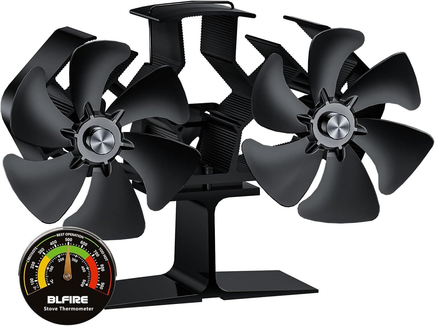 Wood Stove Fan Heat Powered Dual Motor | Non Electric Heat Activated Fan for Wood Burning Stove | Thermoelectric