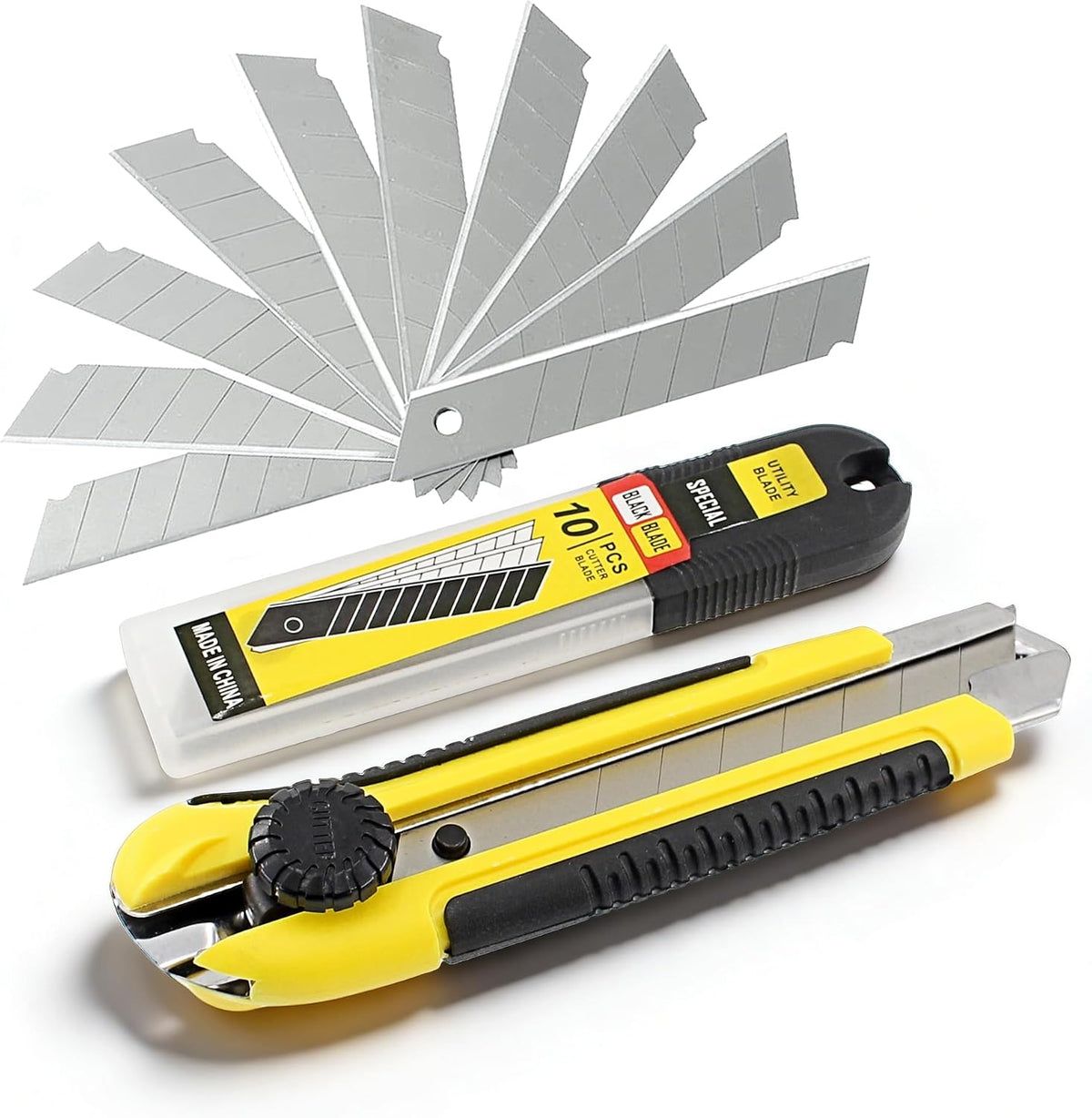 25mm Heavy Duty Utility Knife,10pcs SK5 Snap-Off Blades,Retractable Lock Box Cutter with Anti-Slip Rubber Grip for