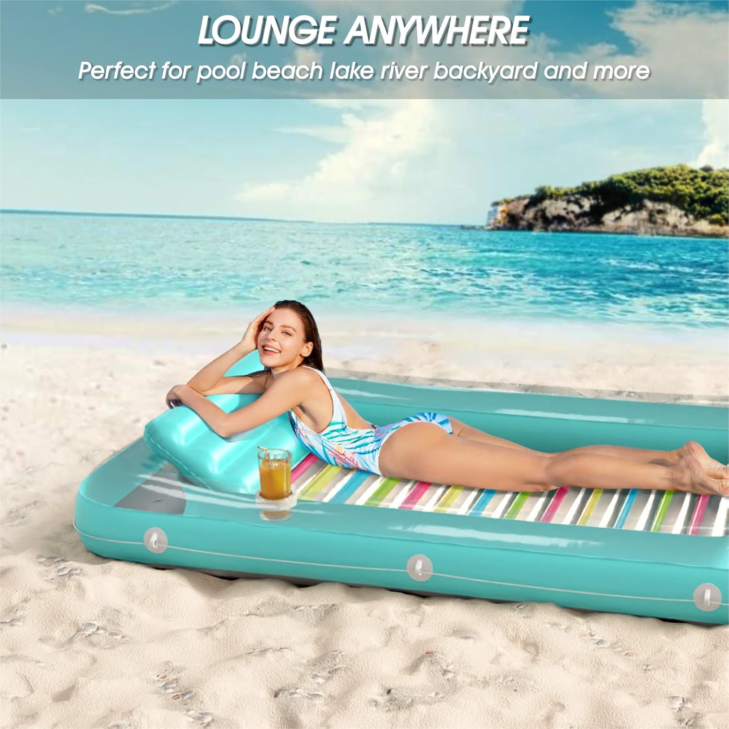 4 in 1 Inflatable Tanning Pool Lounger Float - Sunbathing Lounge Floatie Raft Toys, Water Filled Tanning Bed Mat Pad
