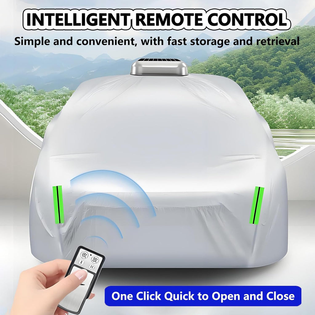 Smart Car Cover Automatic Waterproof All Weather with Remote Control, Solar Charging Car Cover Retractable with Anti