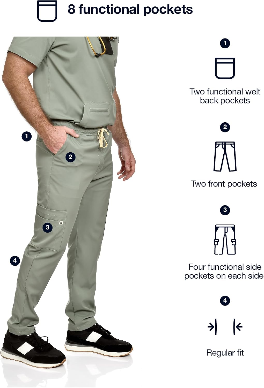 CINQO Men Scrub Set V-Neck Scrub Top & Bottom 4-Way Stretch, Breathable, Modern Fit Medical Work