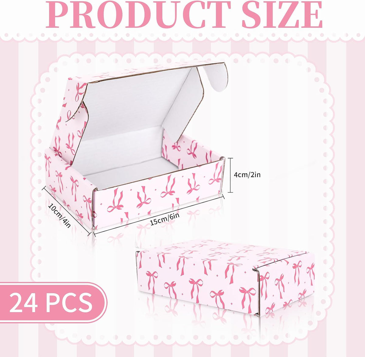 24 Pack Pink Bow Shipping Box Coquette Bow Mailing Box Corrugated Cardboard Box Mailers for Packaging Gift Wrap Craft