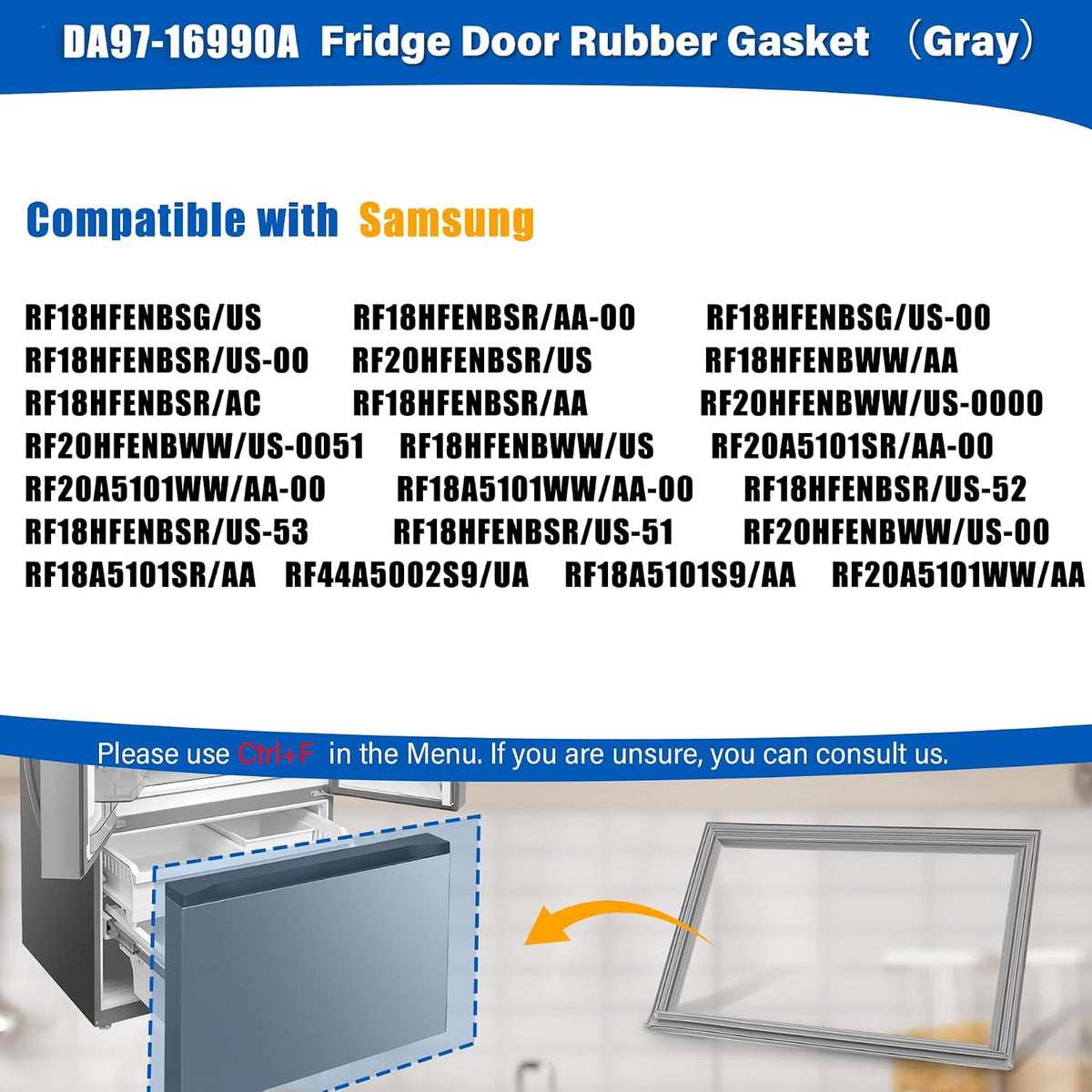 30.6"×25" DA97-16990A Freezer Door Gasket Replacement for Samsung