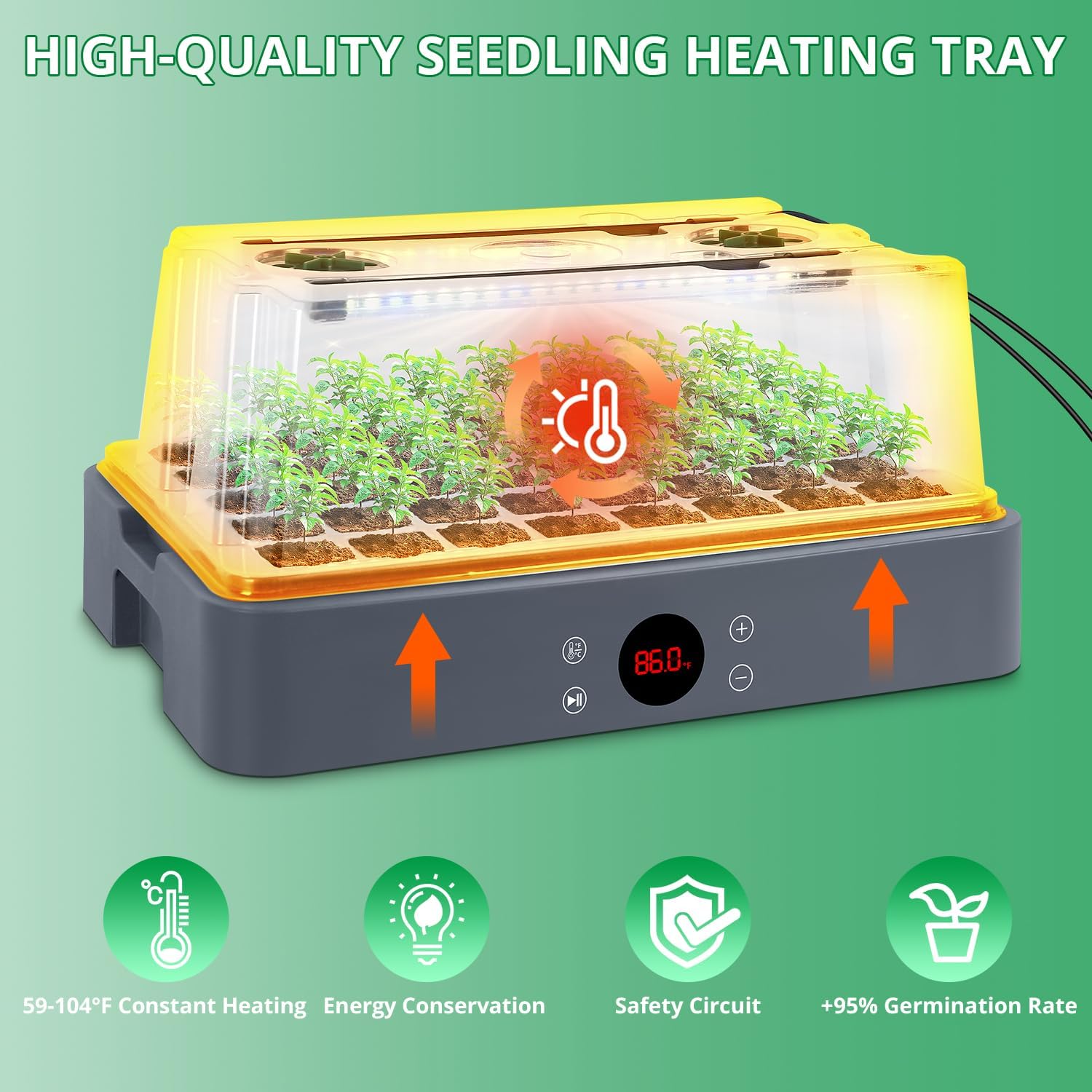 Seed Starter Tray with Grow Light, Heated Seed Starter Kit | Temperature Display, Humidity Dome Germination Kit