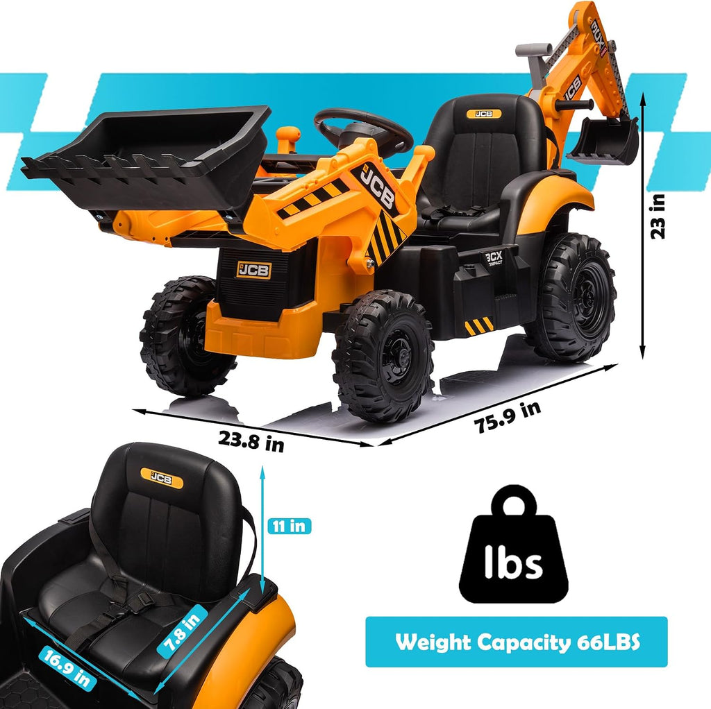 24V 3 in 1 Ride on Tractor, Excavator & Bulldozer for Kids, Licensed JCB Electric Vehicle w/Remote Control, Front