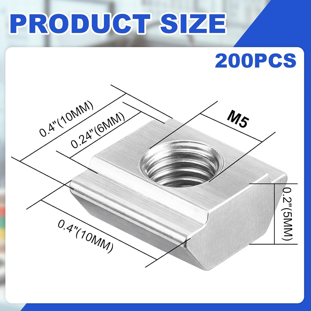M5 T Slot Nuts, 200 Pcs 2020 Series Sliding T Nuts