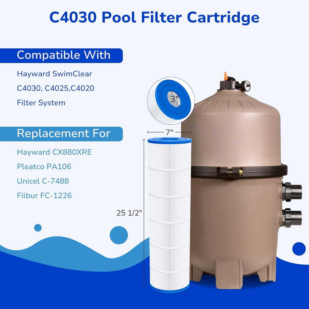 C4030 Pool Filters Cartridge Compatible with Hayward SwimClear C4030, C4025,C4020, Replace Hayward CX880XRE, Pleatco