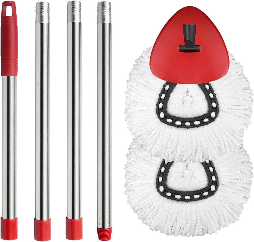 2 Spin Mop Head Replacement, 1 Base, 1 Mop Handle (30-58in) Combo Mops Set Compatible with OCedar EasyWring