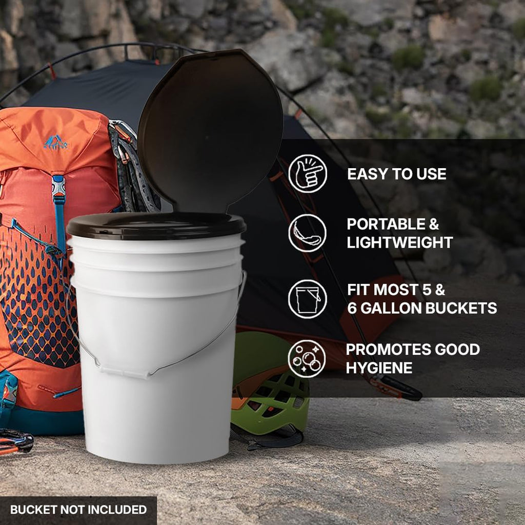 Premium Portable Camping Toilet Seat with Lid for 5 Gallon Buckets | Portable Toilet for Outdoor Camping, Hiking