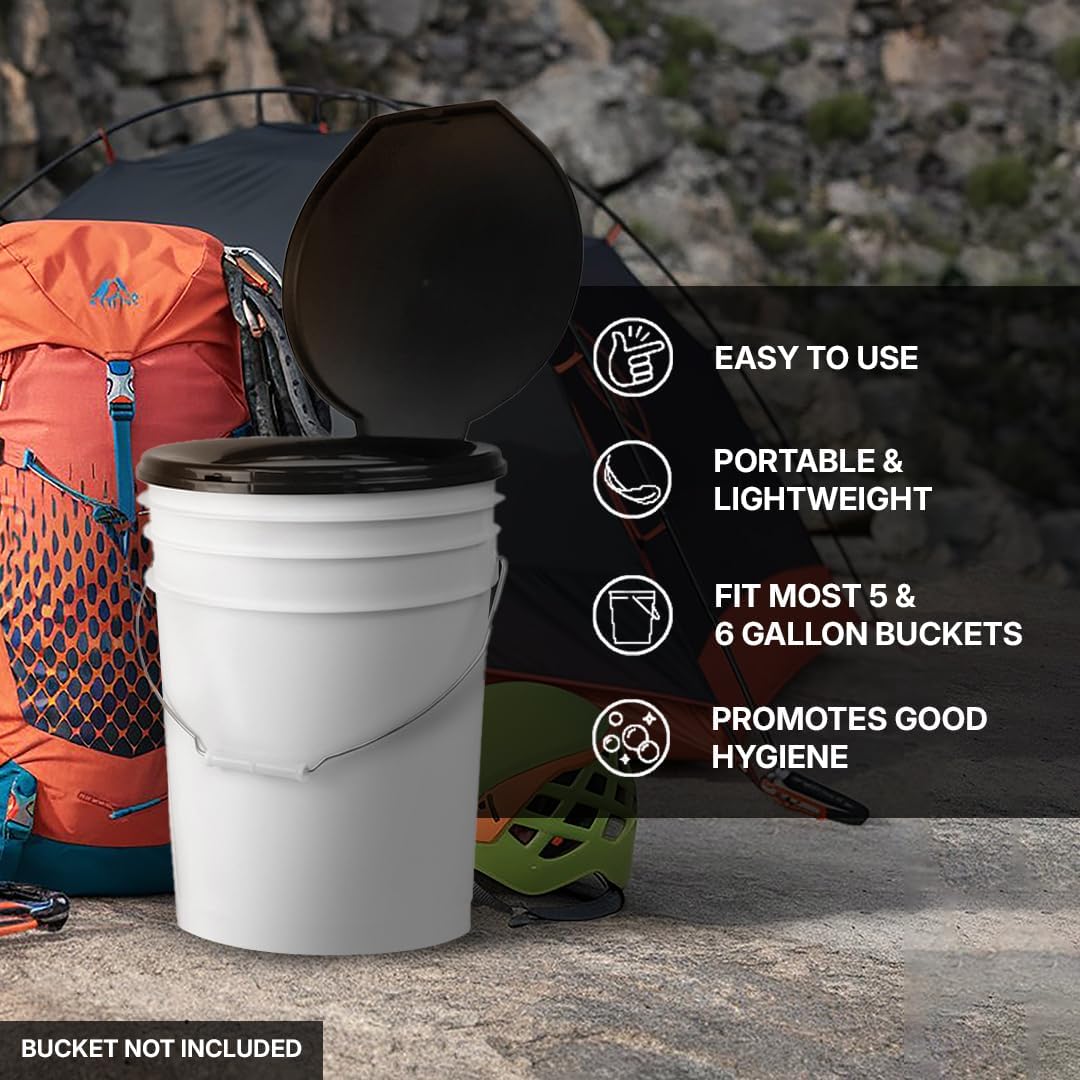 Premium Portable Camping Toilet Seat with Lid for 5 Gallon Buckets | Portable Toilet for Outdoor Camping, Hiking