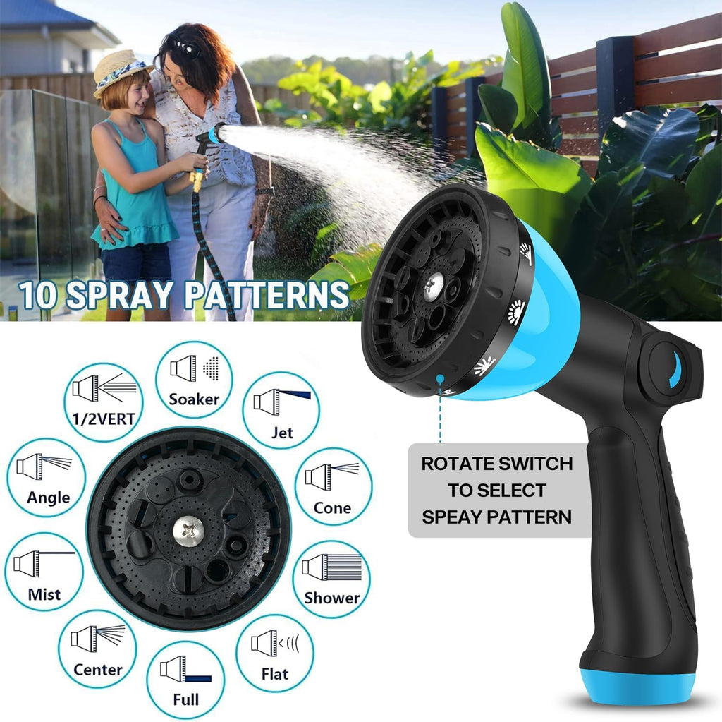 100 ft Expandable Garden Hose - Kink Free Flexible Water Hose with Thumb-Controlled 10-Function Nozzle, 3/4 Solid