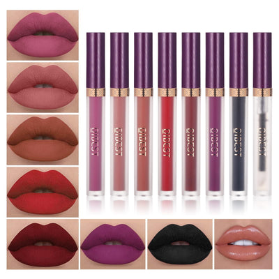 7Pcs Matte Liquid Lipstick wiith 1Pc Lip Plumper Makeup Set, Dark Black Purple Lipstick Goth Halloween Lip Set