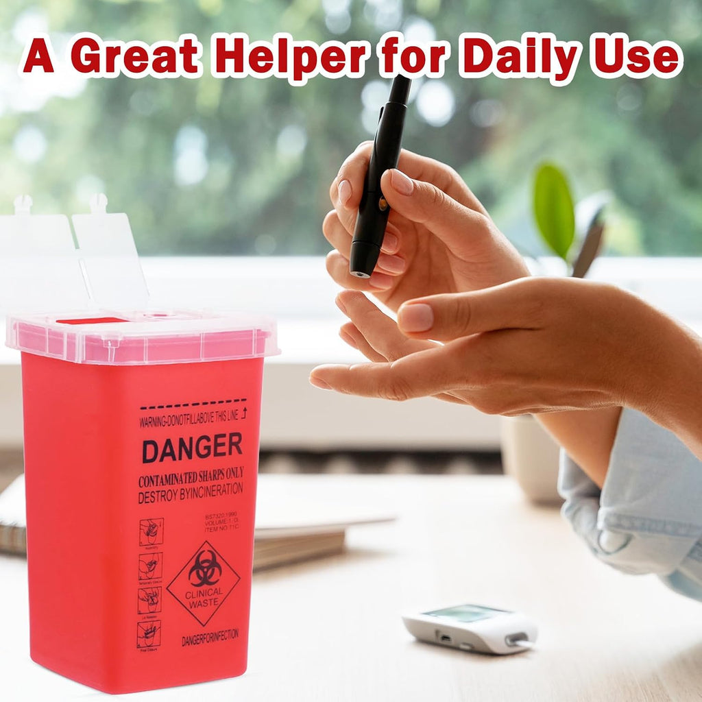 1 Quart (3-Pack) Red Sharps Containers, Needle Disposal for Home Use | Portable Travel Sharps Storage, Professional